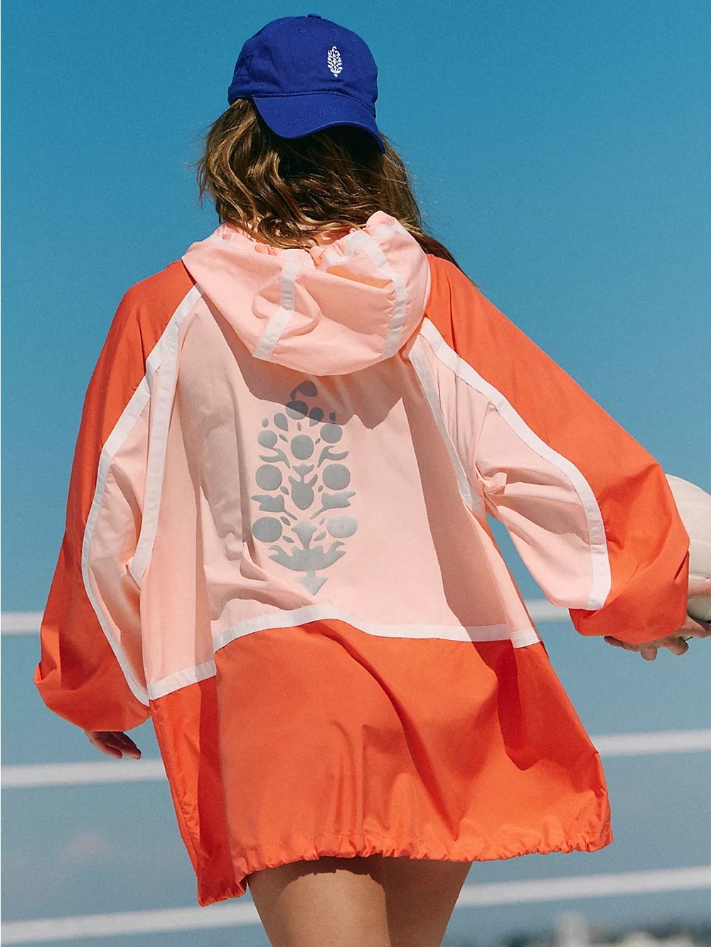 NWOT FREE PEOPLE MOVEMENT Care FP Like The Wind Logo Jacket | Pastel Peach Combo